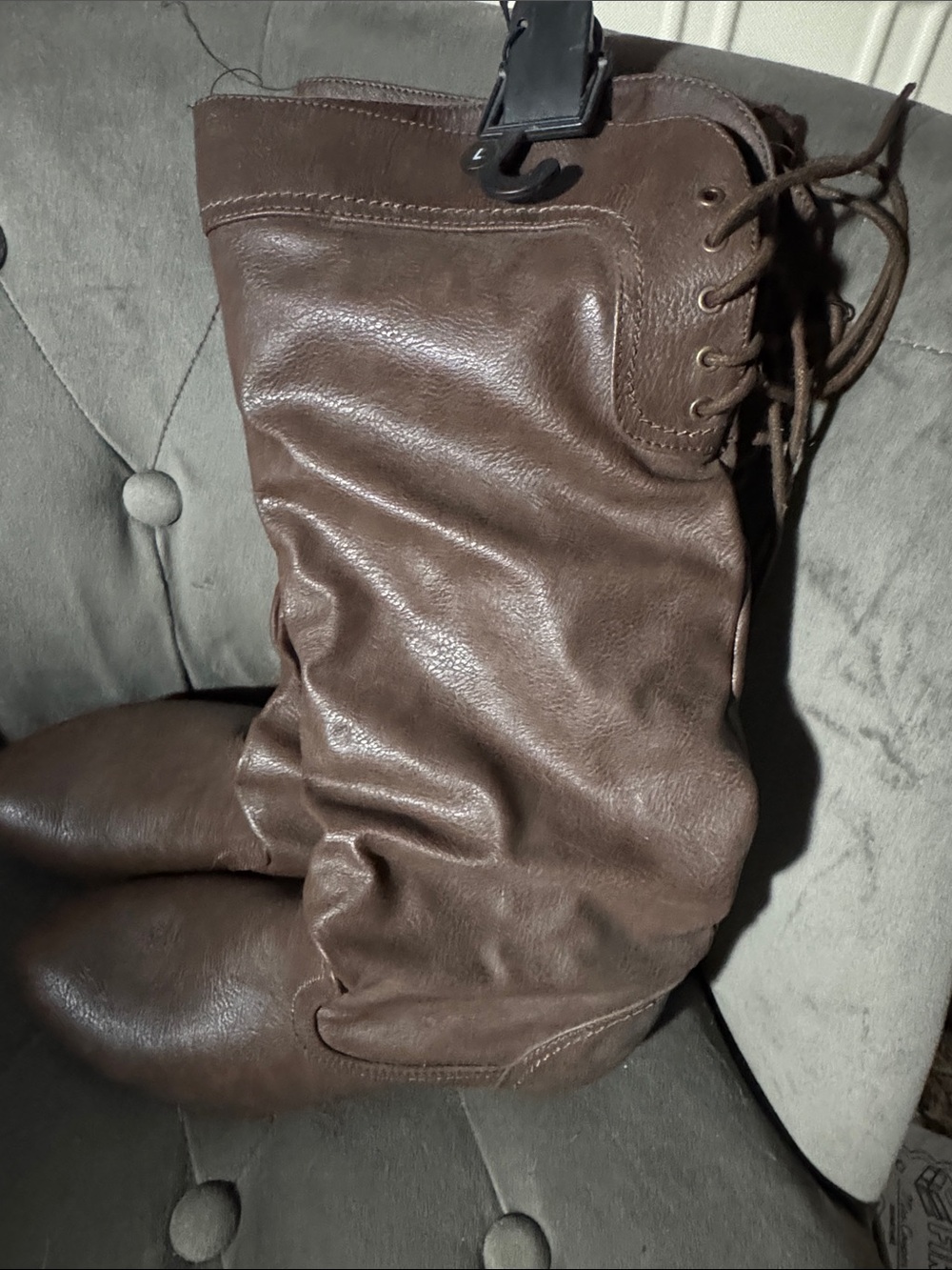 Faded Glory Brown Lace-Up Slouchy Mid-Calf Boots